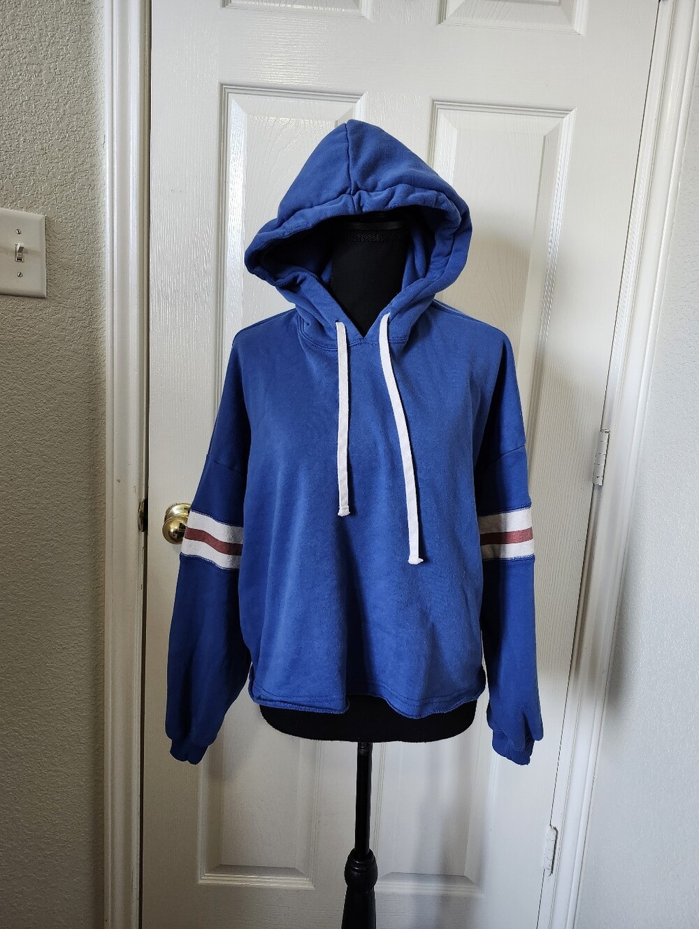 American Eagle Outfitters Royal Blue Hoodie with Striped Sleeve Detail